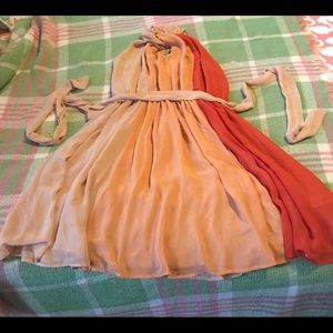 French Connection Triple Peach Tone Chiffon Dress